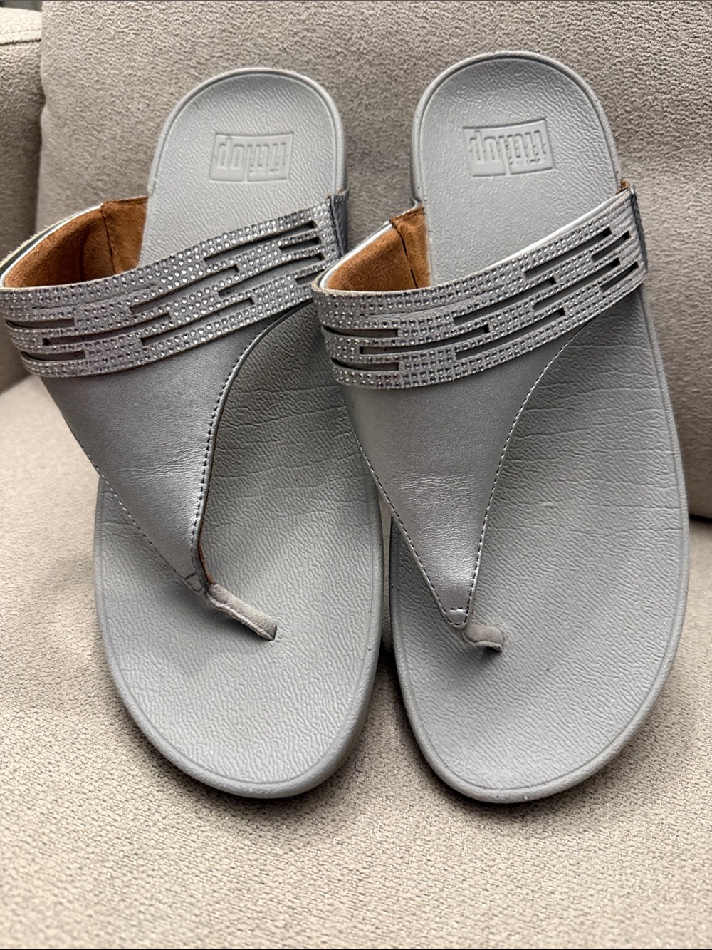 FitFlop Women's Silver Rhinestone-Accent Toe-Post Sandals